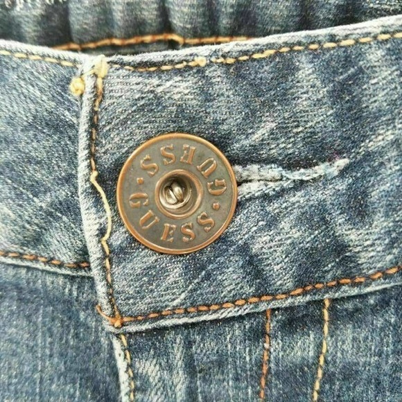 Guess Jeans Womens Daredevil Skinny Leg Denim Blue Whiskered Stretch Pockets 30R - Picture 6 of 9